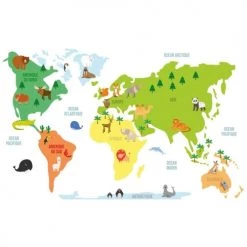 STC Stickers Et Papiers-peint Enfant Adhésif Décoratif Mural Planisphère Pour Enfant 43x68,5cm