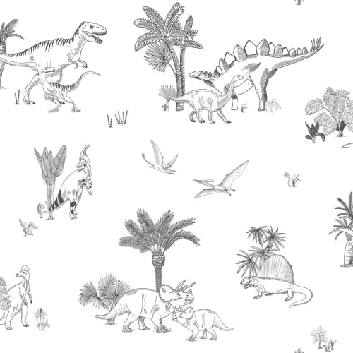 Lilipinso Stickers Et Papiers-peint Enfant Papier Peint Dinosaures En Papier Gris 50cm X 10m – Image 2