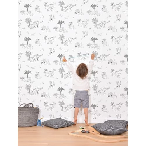 Lilipinso Stickers Et Papiers-peint Enfant Papier Peint Dinosaures En Papier Gris 50cm X 10m – Image 4