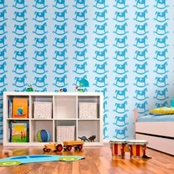 Artgeist Stickers Et Papiers-peint Enfant Papier Peint Enfant Cheval à Bascule Motif Bleu 200x154