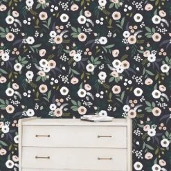 Lilipinso Stickers Et Papiers-peint Enfant Papier Peint Floral En Papier Bleu Marine 50cm X 10m