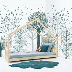 Lilipinso Stickers Et Papiers-peint Enfant Papier Peint Forêt Bleu En Papier Bleu 2m X 2,48m