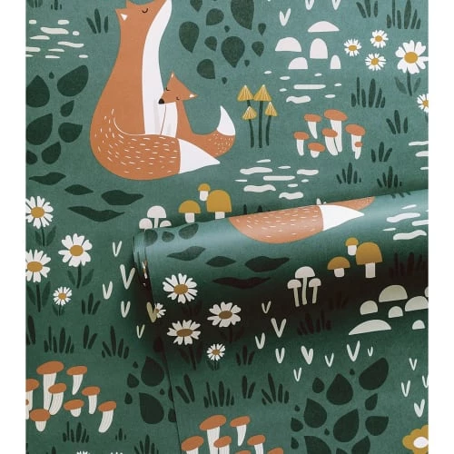 Lilipinso Stickers Et Papiers-peint Enfant Papier Peint Forêt En Papier Vert émeraude 50cm X 10m – Image 3