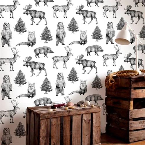 Superfresco Easy Stickers Et Papiers-peint Enfant Papier Peint Intissé Animaux Vinyle Blanc Noir 1005x52cm