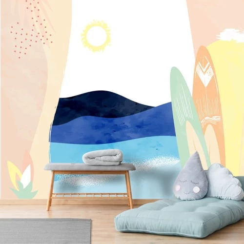 99Déco Stickers Et Papiers-peint Enfant Papier Peint Panoramique Graphique Surf Plage 336x270cm – Image 2