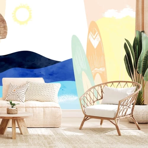 99Déco Stickers Et Papiers-peint Enfant Papier Peint Panoramique Graphique Surf Plage 336x270cm