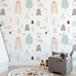 Decochic Stickers Et Papiers-peint Enfant Papier Peint Vinyle Adhésif Animaux De La Forêt Vert 50x300 Cm