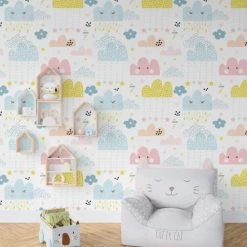 Decochic Stickers Et Papiers-peint Enfant Papier Peint Vinyle Adhésif Nuages Multicolor 50x300 Cm