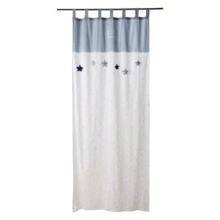 Maisons Du Monde Rideaux Enfant Rideau à Passants En Coton Blanc Et Bleu Imprimé à L'unité 110x250