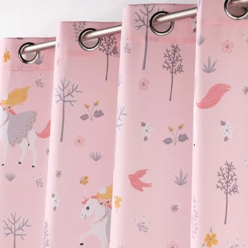 Douceur D'Intérieur Rideaux Enfant Rideau Tamisant Imprimé Licorne Dans Les Bois Polyester Rose 260x140cm – Image 2