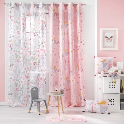 Douceur D'Intérieur Rideaux Enfant Rideau Tamisant Imprimé Licorne Dans Les Bois Polyester Rose 260x140cm – Image 3