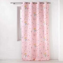 Douceur D'Intérieur Rideaux Enfant Rideau Tamisant Imprimé Licorne Dans Les Bois Polyester Rose 260x140cm