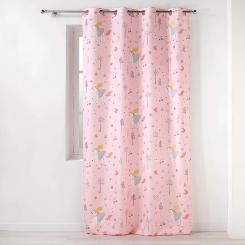 Douceur D'Intérieur Rideaux Enfant Rideau Tamisant Imprimé Licorne Dans Les Bois Polyester Rose 260x140cm