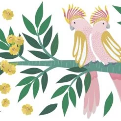 Lilipinso Stickers Et Papiers-peint Enfant Sticker Branche Et Perroquets En Vinyle Mat Vert 64x40 Cm