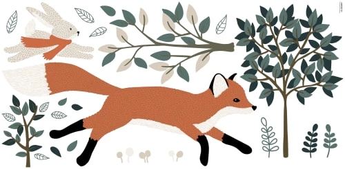 Lilipinso Stickers Et Papiers-peint Enfant Sticker Décor Forêt, Renard Et Lapin En Vinyle Mat Orange 64x130 Cm
