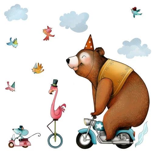 Acte Deco Stickers Et Papiers-peint Enfant Sticker Mural Ménagerie En Roue Libre Pour Enfant - 110x60 – Image 2