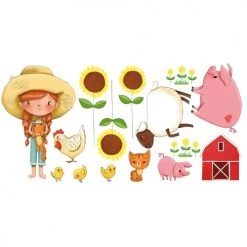 Acte Deco Stickers Et Papiers-peint Enfant Sticker Mural Petite Fille à La Ferme Pour Enfant - 110x60