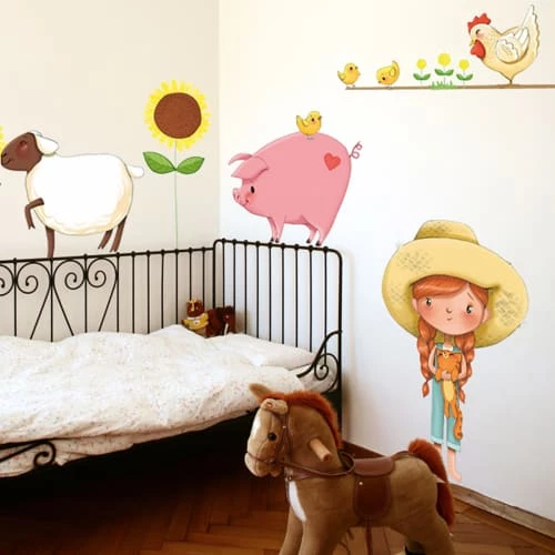 Acte Deco Stickers Et Papiers-peint Enfant Sticker Mural Petite Fille à La Ferme Pour Enfant - 110x60 – Image 2