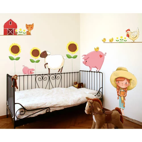 Acte Deco Stickers Et Papiers-peint Enfant Sticker Mural Petite Fille à La Ferme Pour Enfant - 110x60 – Image 3