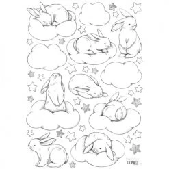 Lilipinso Stickers Et Papiers-peint Enfant Stickers Bébé Lapins Et Nuages En Vinyle Mat Gris