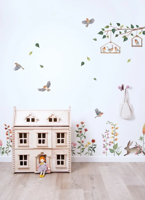 Lilipinso Stickers Et Papiers-peint Enfant Stickers Branches Et Oiseaux En Vinyle Mat Vert 64x40 Cm – Image 2