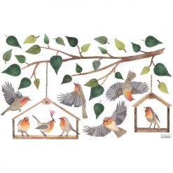Lilipinso Stickers Et Papiers-peint Enfant Stickers Branches Et Oiseaux En Vinyle Mat Vert 64x40 Cm