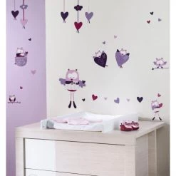 Sauthon Stickers Et Papiers-peint Enfant Stickers Muraux Chouette 70x50cm En Papier Rose