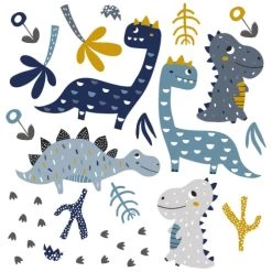 Decochic Stickers Et Papiers-peint Enfant Stickers Mureaux En Vinyle Dinosaures Bleu Et Moutarde