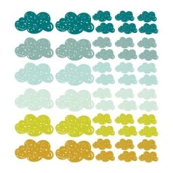 Decochic Stickers Et Papiers-peint Enfant Stickers Mureaux En Vinyle Nuages Vert Et Moutarde