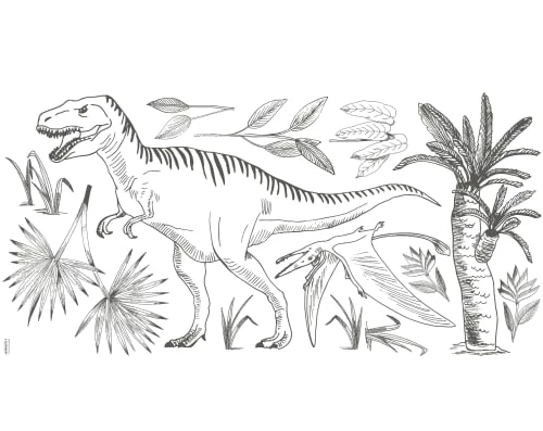 Lilipinso Stickers Et Papiers-peint Enfant Stickers T-rex Et Palmier En Vinyle Mat Gris Anthracite 64x130 Cm