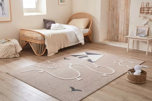 Nazar Tapis Enfant Tapis Beige Et Crème Motif Cerf-volant Doux - 80x150 – Image 2