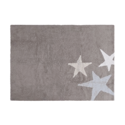 Lorena Canals Tapis Enfant Tapis Coton Motif 3 étoiles Tricolore Gris- Jaune -bleu 120x160cm