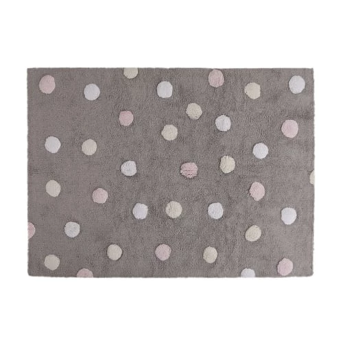 Lorena Canals Tapis Enfant Tapis Coton Motif Pois 3 Couleurs Gris-rose 120x160