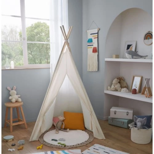 Guy Levasseur Tapis Enfant Tapis Fantaisie Coton Blanc Et Taupe Avec Pompons 70cm – Image 3