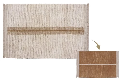 Lorena Canals Tapis Enfant Tapis Lavable En Coton Marron Et Ligne Blanche 170x240