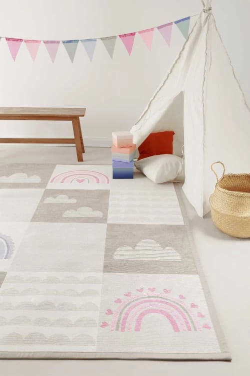 Esprit Tapis Enfant Tapis Plat Réversible Tons Pastels Beige, Rose Et Bleu140x200 – Image 2