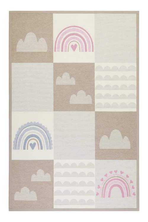 Esprit Tapis Enfant Tapis Plat Réversible Tons Pastels Beige, Rose Et Bleu140x200