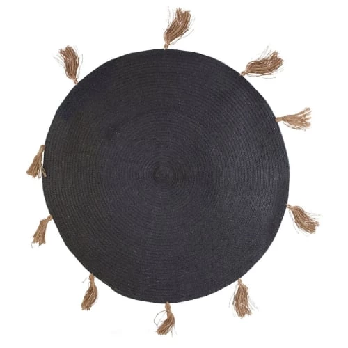 The Home Deco Factory Tapis Enfant Tapis Rond Coton Pompon Gris D90cm