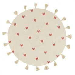 Maisons Du Monde Tapis Enfant Tapis Rond En Coton à Imprimés Cœurs Et Pompons Beige