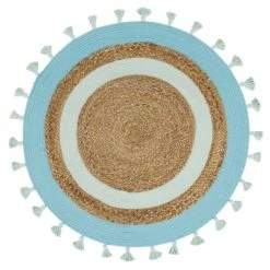 Maisons Du Monde Tapis Enfant Tapis Rond En Jute Et Coton à Pompons Bleu
