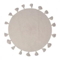 Decoratie Tapis Enfant Tapis Rond Pompons Gris Coton D90cm