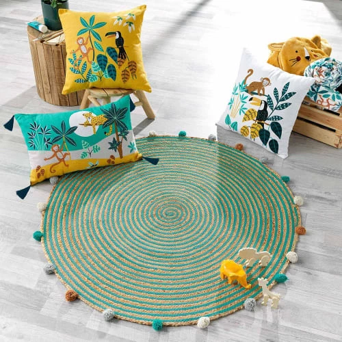 Douceur D'Intérieur Tapis Enfant Tapis Rond Pompons Jute Polycoton D90cm – Image 2