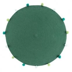 Douceur D'Intérieur Tapis Enfant Tapis Rond Pompons Vert D90cm