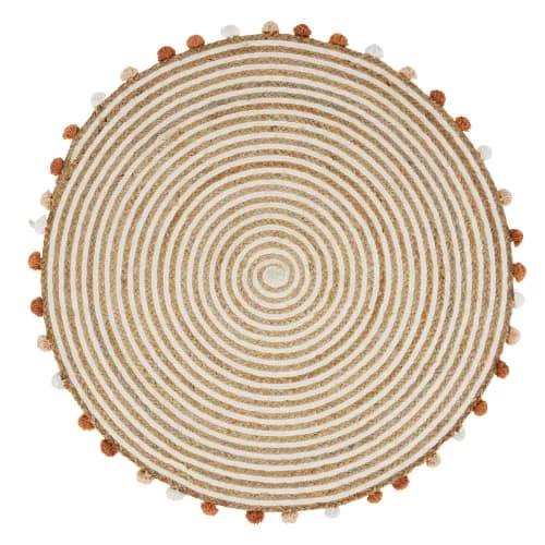 Maisons Du Monde Tapis Enfant Tapis Rond Spirale Coton OEKO-TEX® Et Jute Avec Pompons