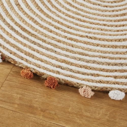 Maisons Du Monde Tapis Enfant Tapis Rond Spirale Coton OEKO-TEX® Et Jute Avec Pompons – Image 2