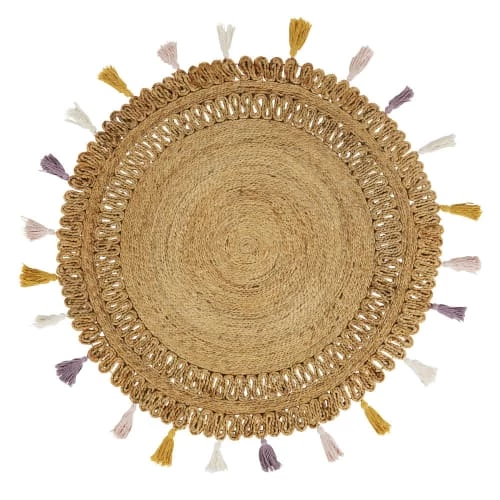 Maisons Du Monde Tapis Enfant Tapis Rond Tressé Jute à Pompons En Coton OEKO-TEX®