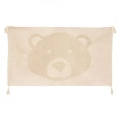 Decoratie Tapis Enfant Tapis Tête D'ourson En 3d Coton Beige Ficelle 90x60cm
