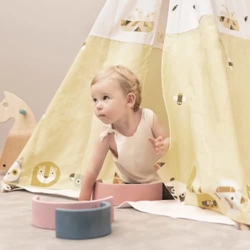Beeloom Tipis Enfant Tente Tipi Pour Enfants En Bois Naturel Et Coton Jaune – Image 3