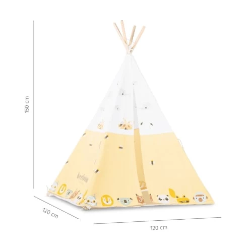 Beeloom Tipis Enfant Tente Tipi Pour Enfants En Bois Naturel Et Coton Jaune – Image 4