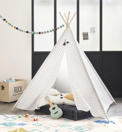 Maisons Du Monde Jouets Enfant Tipi Enfant Blanc Motifs étoiles Noires Et Pin – Image 2